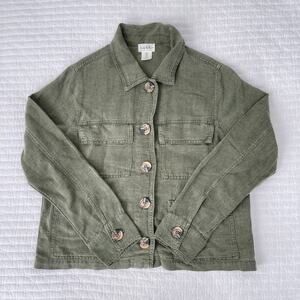 Nicole Miller Women's Lightweight Linen Button Up Shirt in Dark Green Size S